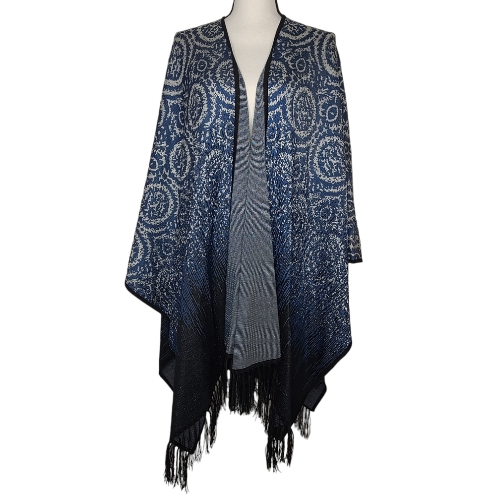 Misook Open Front Fringe Poncho One Size